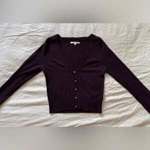 LK Bennett Aubergine Button-Up Merino Wool Cardigan Size M